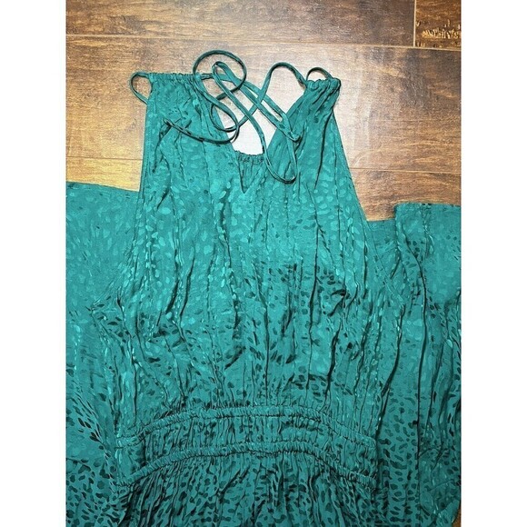 Loft Emerald Satin Cheetah print Cocktail Maxi Dress Sz 2 - Picture 9 of 9